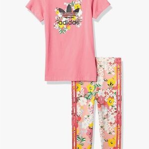 Adidas Pink Floral Infant Baby Girl Set Leggings and Tee